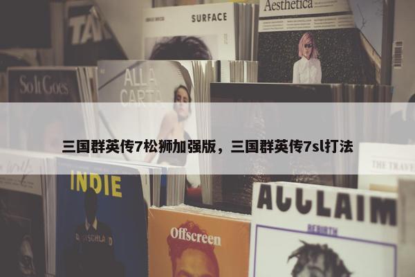 三国群英传7松狮加强版，三国群英传7sl打法
